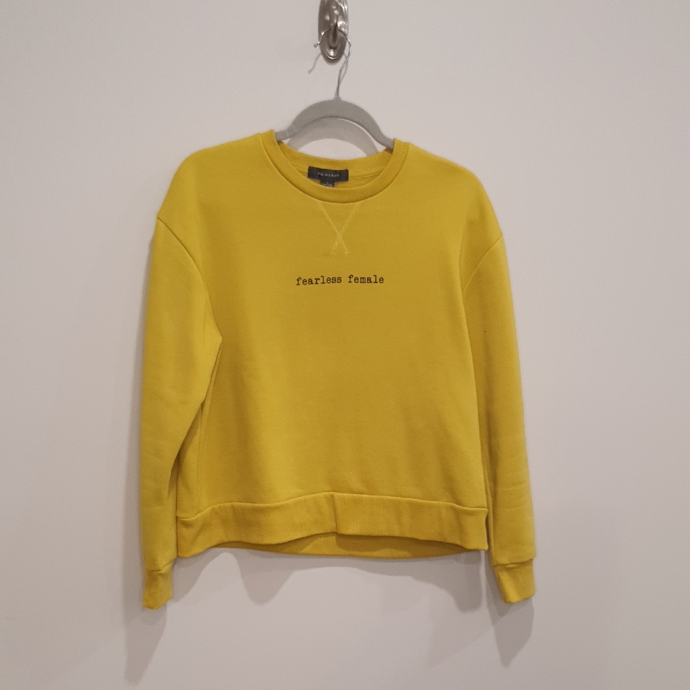 Primark Bright Yellow long Sleeve Sweatshirt with 'Fearless Female' size Small
